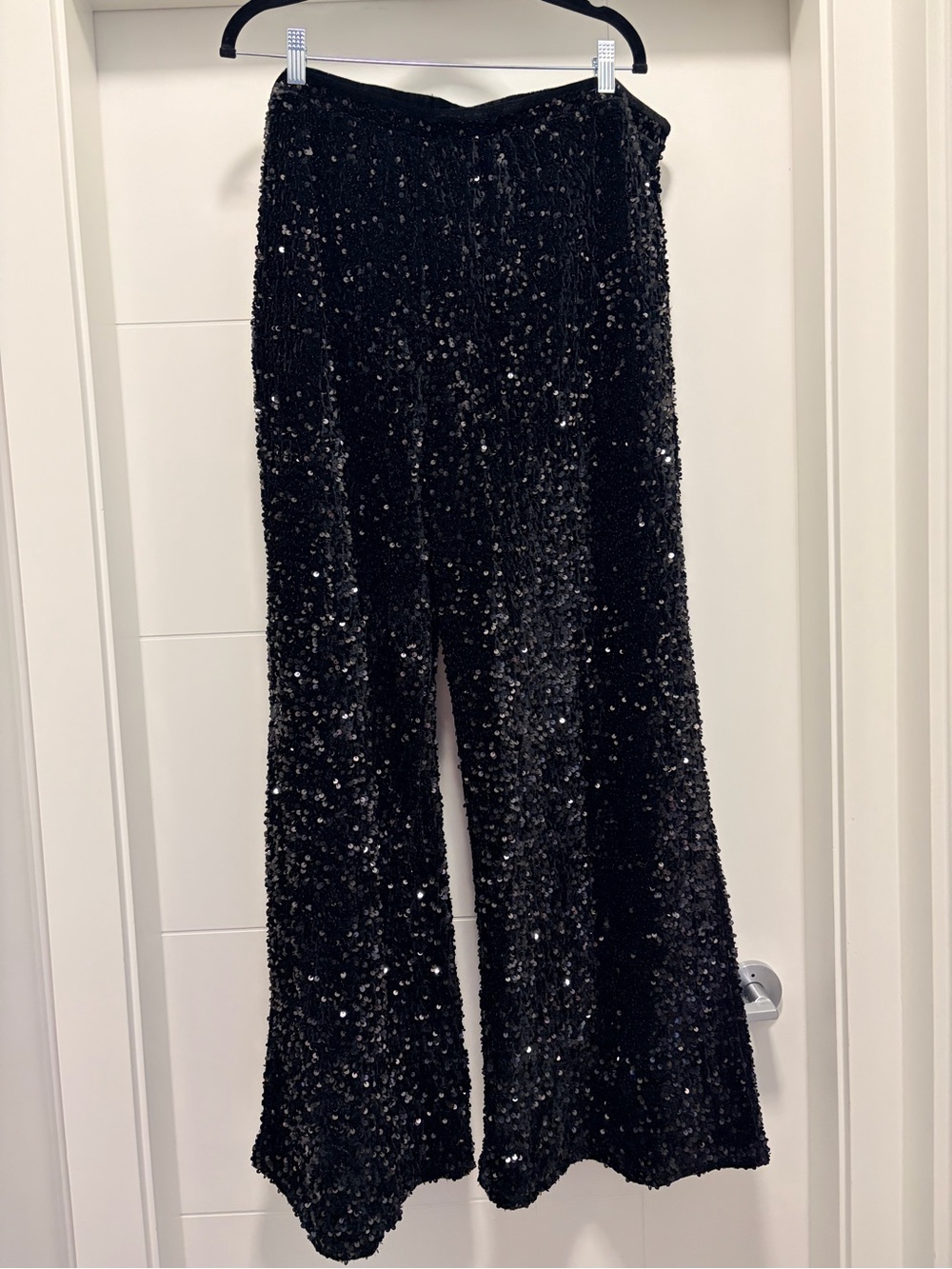 3X Nina Leonard Black Sequin Wide-Leg Pants